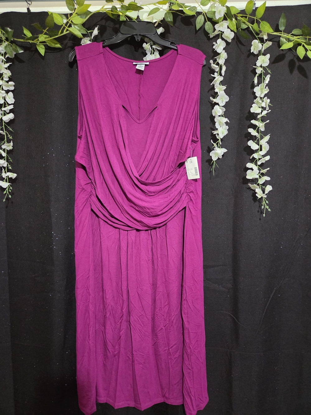 Catherines Magenta Draped Sleeveless Maxi Dress